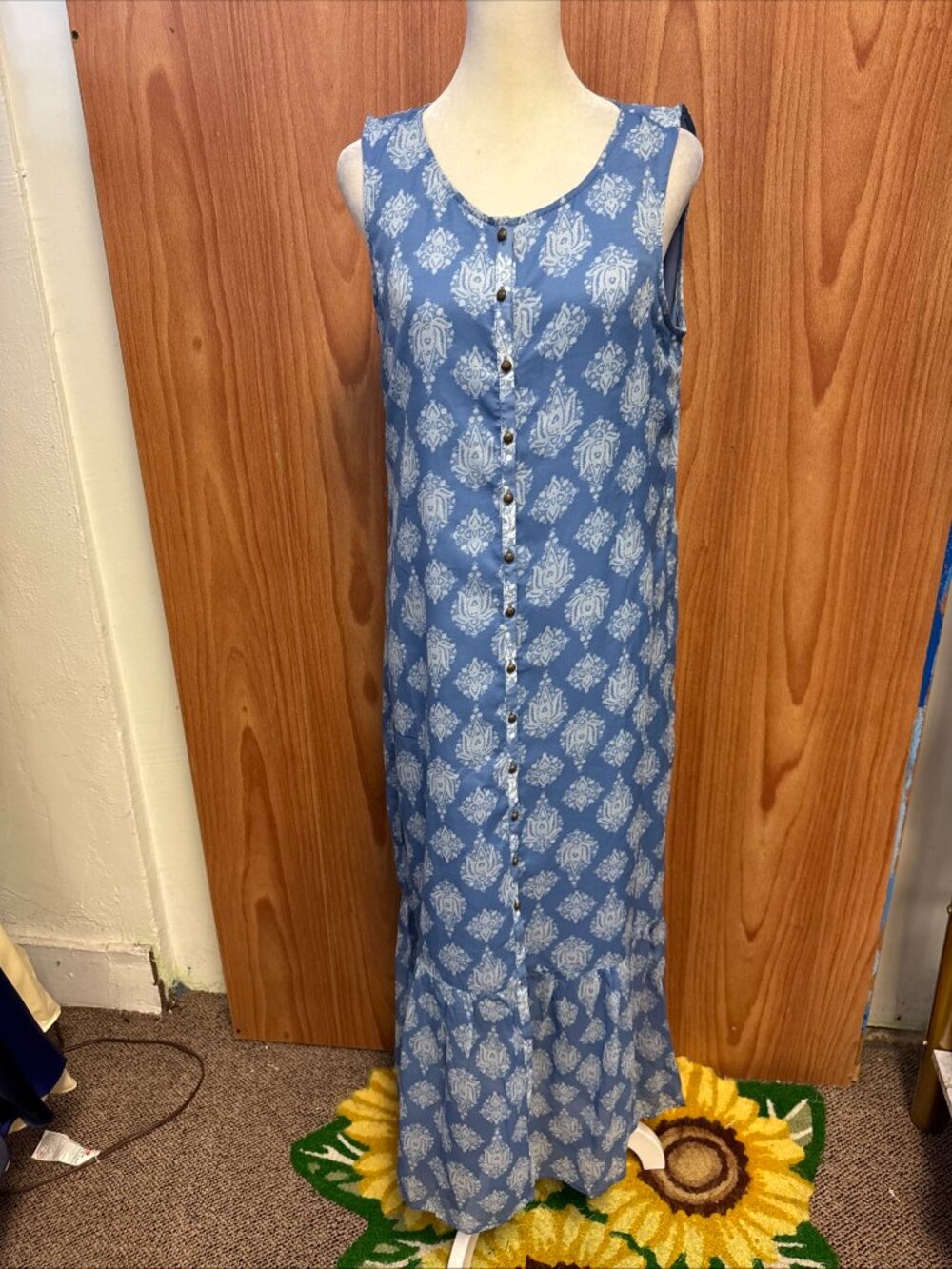 Lucky Brand Blue White Geometric Pattern Sleeveless Maxi Dress S Small Boho